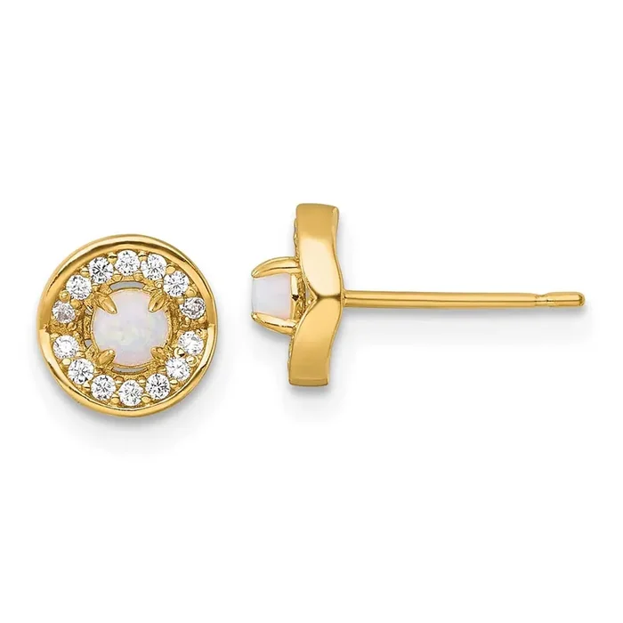 Opal and CZ Post Earrings 14k Gold Polished YE2263