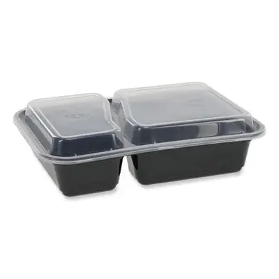 Pactiv Evergreen Newspring VERSAtainer Microwavable Containers, Rectangular, 2 Compartments, 30 oz, Black/Clear, Plastic, 150/Carton