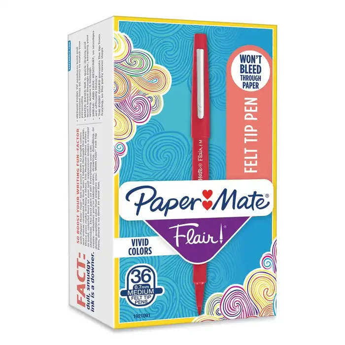 Paper Mate® Point Guard Flair Felt Tip Porous Point Pen, Stick, Bold 1.4 Mm, Red Ink, Red Barrel, 36/box