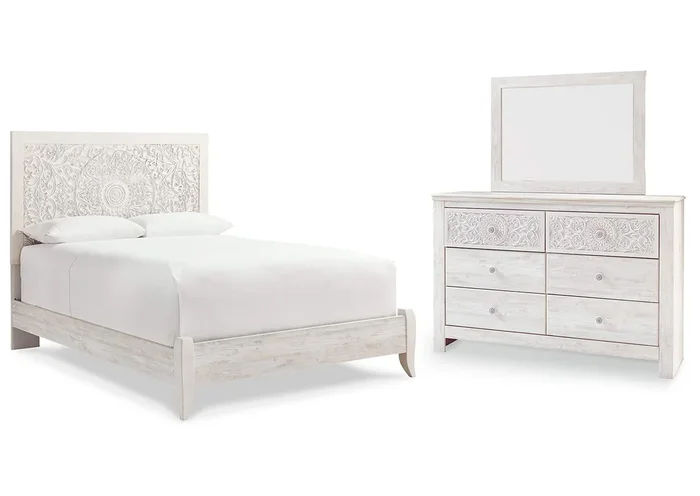 Paxberry Queen Panel Bed with Mirrored Dresser