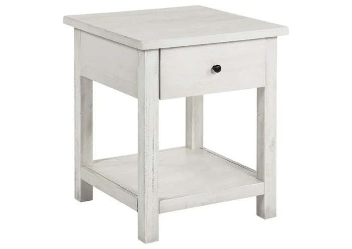 Payne 1-drawer Wood End Table with Shelf Distressed White