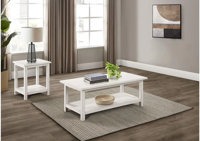 Payne 2-piece Coffee and End Table Set Distressed White