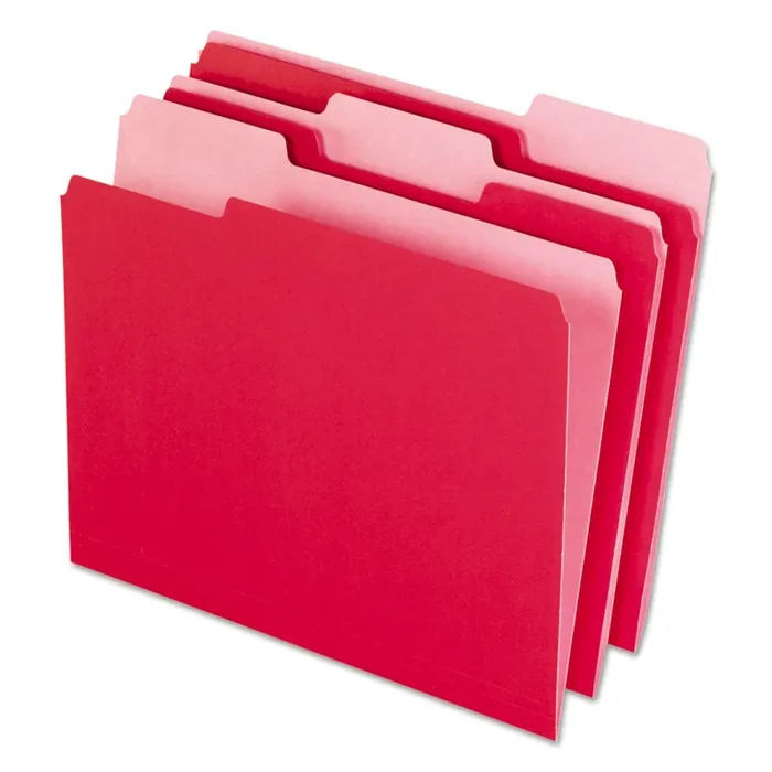 Pendaflex® Interior File Folders, 1/3-Cut Tabs Assorted, Letter Size, Red, 100/Box