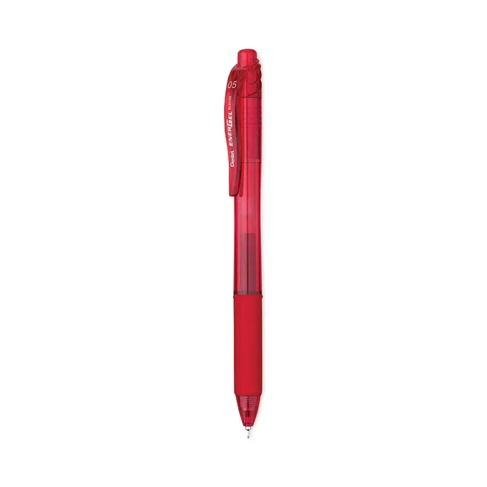 Pentel® EnerGel-X Gel Pen, Retractable, Fine 0.5 mm, Red Ink, Translucent Red/Red Barrel, Dozen