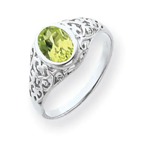 Peridot Ring 14k white Gold 7x5mm Oval Y4674PE