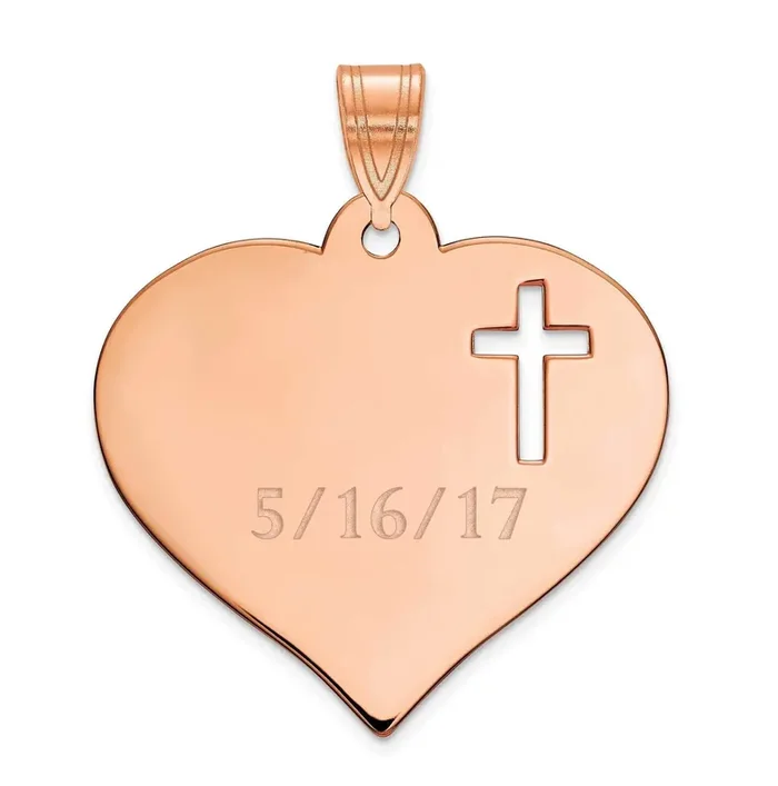 Personalized Heart with Cut Out Cross Pendant 14k Rose Gold XNA787R