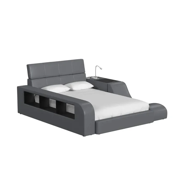 Picket House Furnishings – Booker Full Transformer Bed with Electronic Features in Grey PU – UB-12820-3-FB