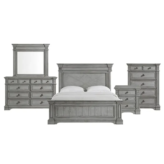 Picket House Furnishings – Brookstone King Panel 5PC Bedroom Set in Aged Grey – B-14210-3-KB-5PC