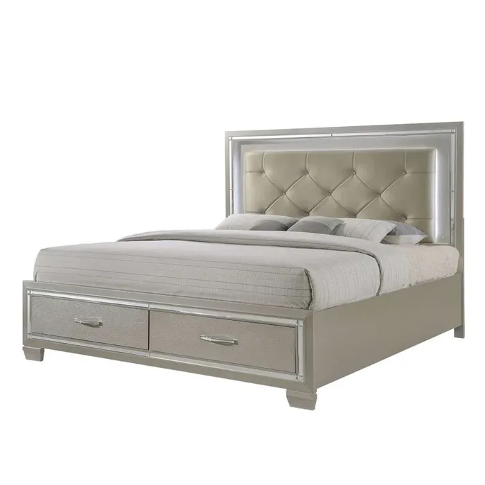 Picket House Furnishings – Glamour Queen Platform Storage Bed – LT150QB