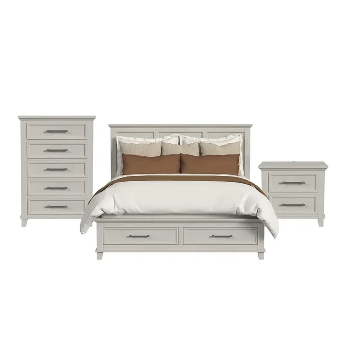 Picket House Furnishings – Henrik King Storage 3PC Bedroom Set in Ivory – B-13030-7-KSB-3PC