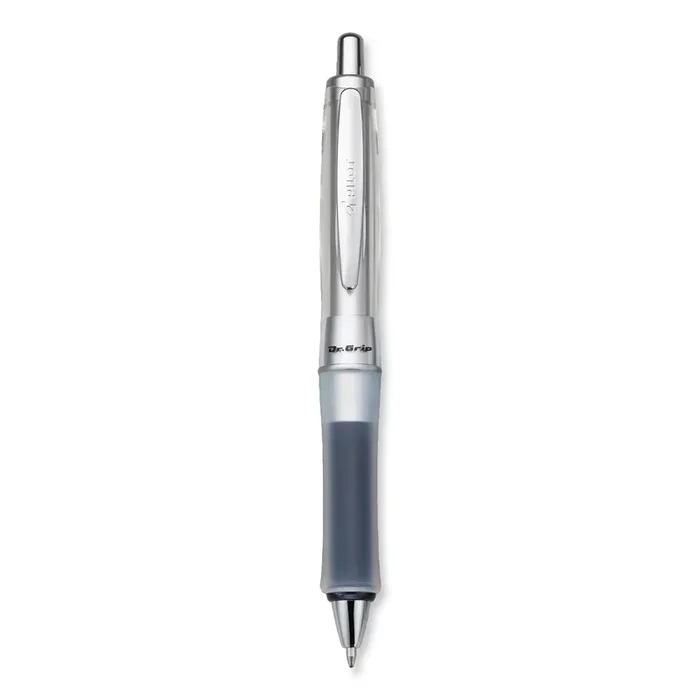 Pilot® Dr. Grip Center of Gravity Ballpoint Pen, Retractable, Medium 1 mm, Black Ink, Silver/Charcoal Barrel