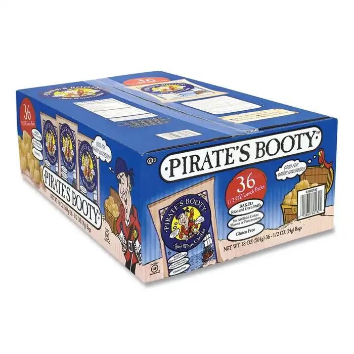 Pirate‘s Booty® Puffs, Aged White Cheddar, 0.5 oz Bag, 36/Box