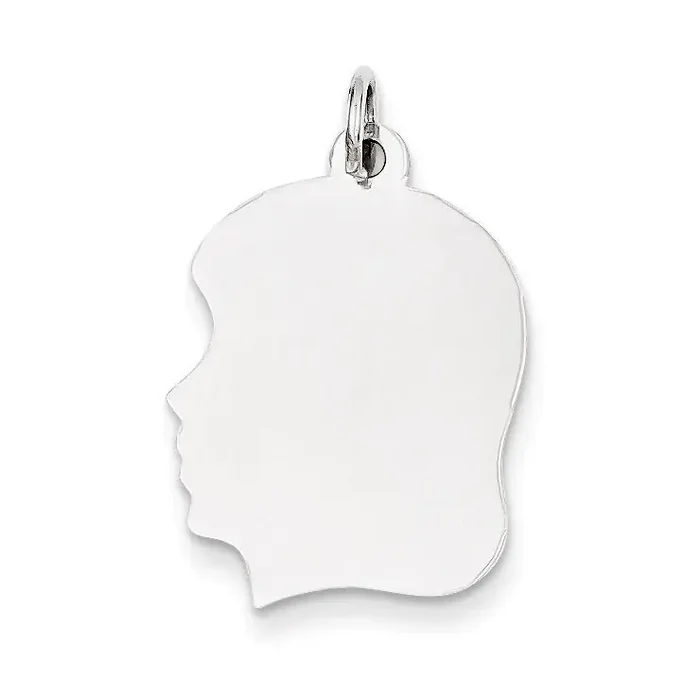 Plain Medium Facing Left Engravable Girl Charm 14k White Gold XWM62/11