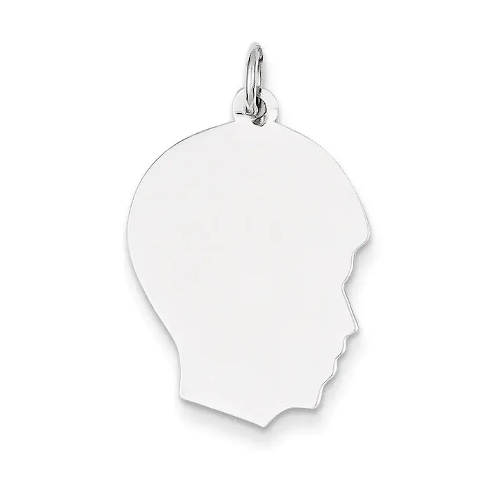 Plain Medium Facing Right Engravable Boy Charm 14k White Gold XWM59/18