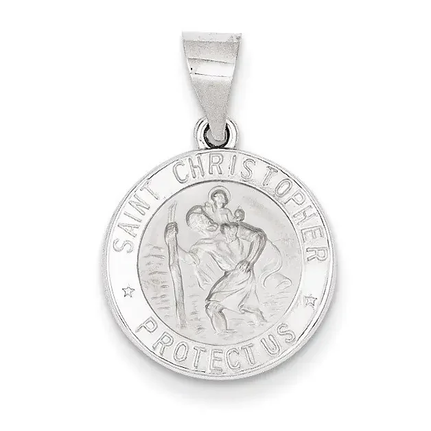 Polished and Satin Saint Christopher Medal Pendant 14k White Gold XR1300