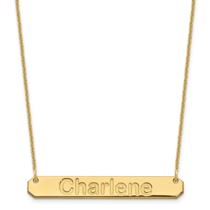Polished Arial Rounded Bar Necklace 14k Gold Medium XNA1237Y