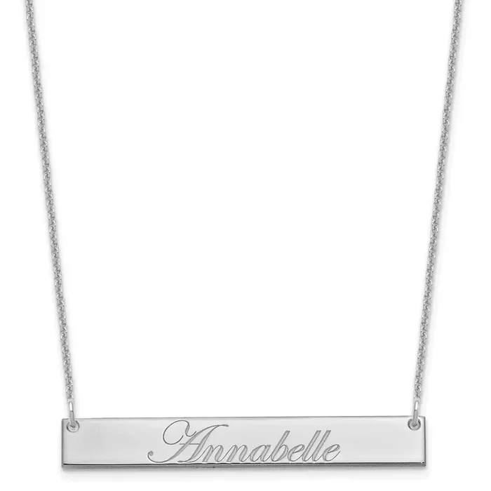Polished Edwardian Script Bar Necklace 14k White Gold Medium XNA1219W