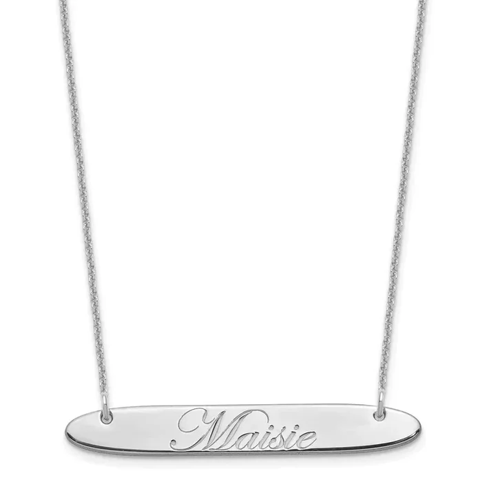 Polished Oblong Edwardian Script Bar Necklace 14k White Gold Medium XNA1221W