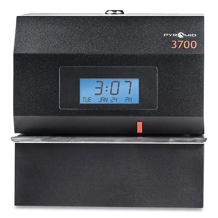 Pyramid Technologies 3700 Heavy-Duty Time Clock And Document Stamp, Lcd Display, Black