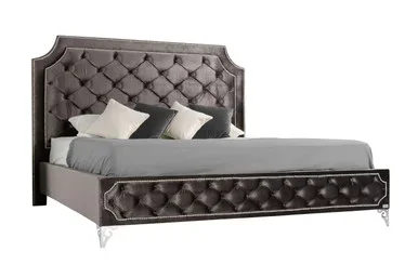 Queen Leilah Transitional Tufted Fabric Bed / VGKNLEILAH-GREY-Q
