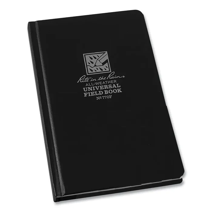 Rite in the Rain® All-Weather Hardbound Notebook, Universal Narrow Rule and Quadrille Rule, Black Cover, (80) 7.25 x 4.38 Sheets