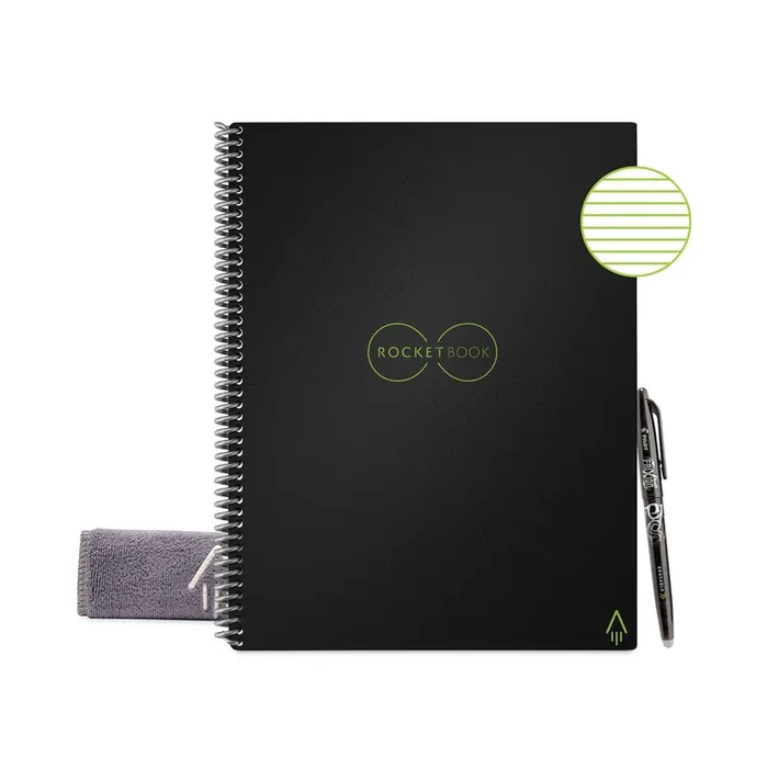 Rocketbook Core Smart Notebook, Medium/College Rule, Black Cover, (16) 11 x 8.5 Sheets