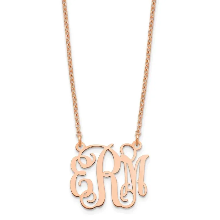 Rode-Plated Polished Monogram Necklace Sterling Silver XNA528RP