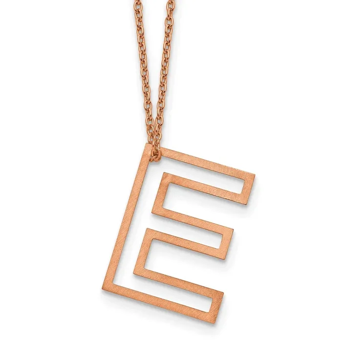 Rose Gold-Plated Cut Out Slide Initial E Necklace Sterling Silver XNA1474RP/E