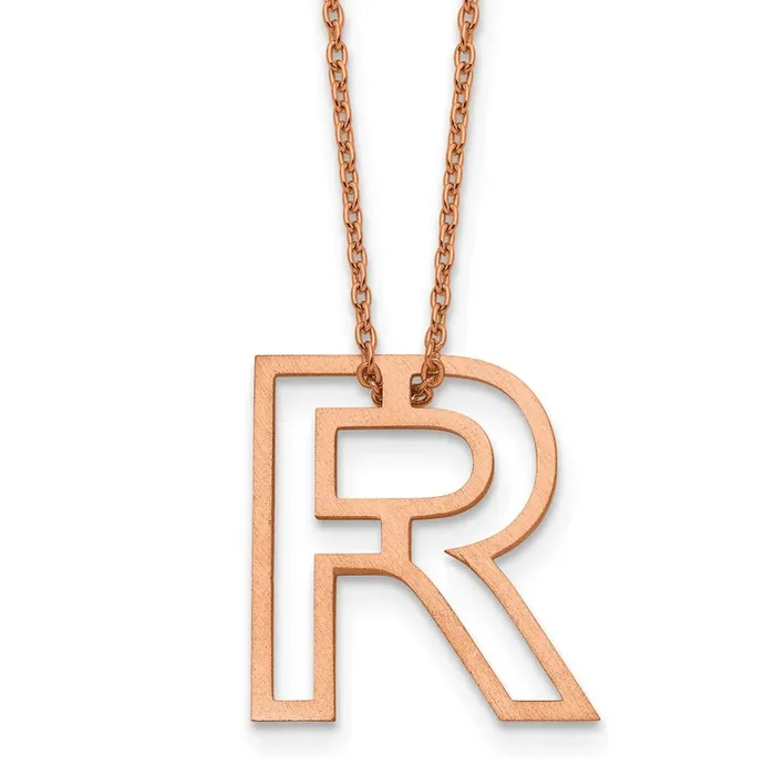 Rose Gold-Plated Cut Out Slide Initial R Necklace Sterling Silver XNA1474RP/R