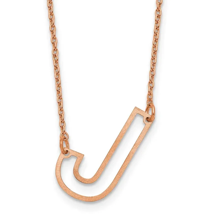 Rose Gold-Plated Sideways Cut Out Initial J Necklace Sterling Silver XNA1473RP/J