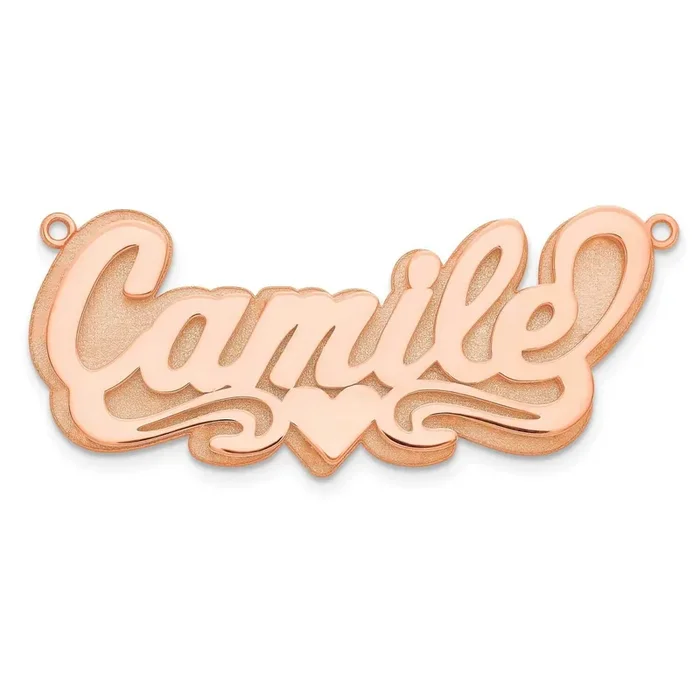 Rose-Plated 3D Polished Heart Name Plate Sterling Silver XNA237RP