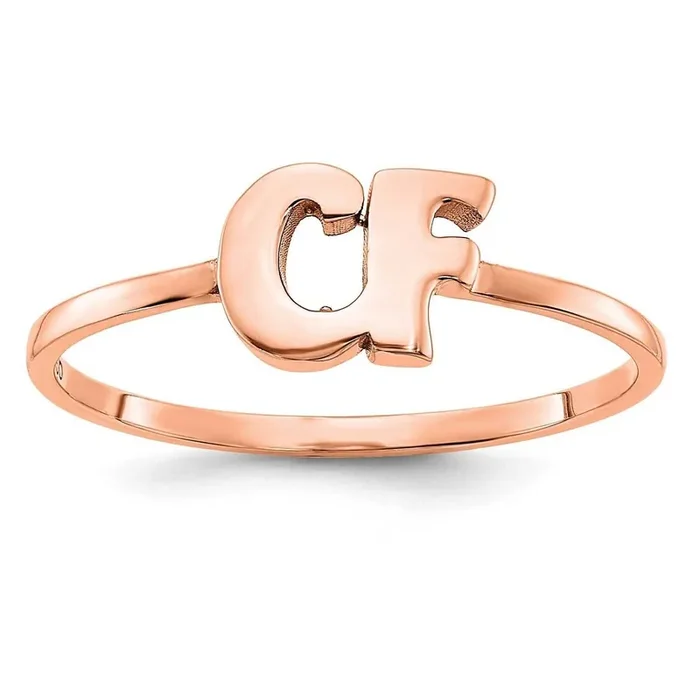 Rose-Plated Double Initial Script Or Block Font Ring Sterling Silver XNR75RP