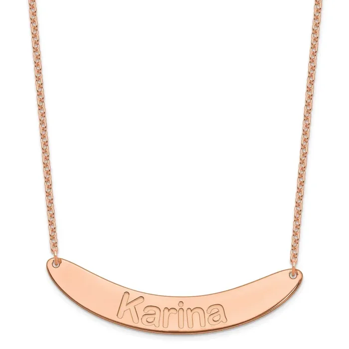 Rose-Plated Large Polished Curved Arial Rounded Bar Necklace Sterling Silver XNA1245RP