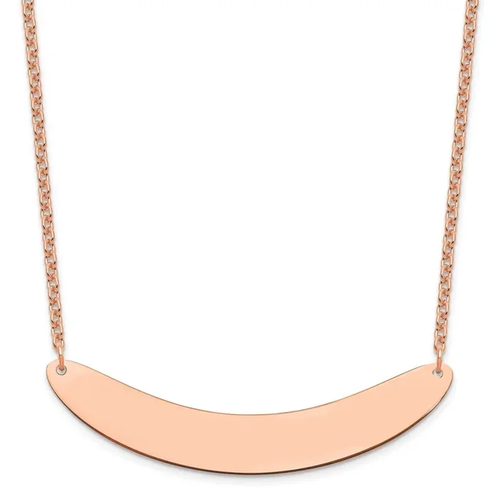 Rose-Plated Large Polished Curved Blank Bar Necklace Sterling Silver XNA1211RP