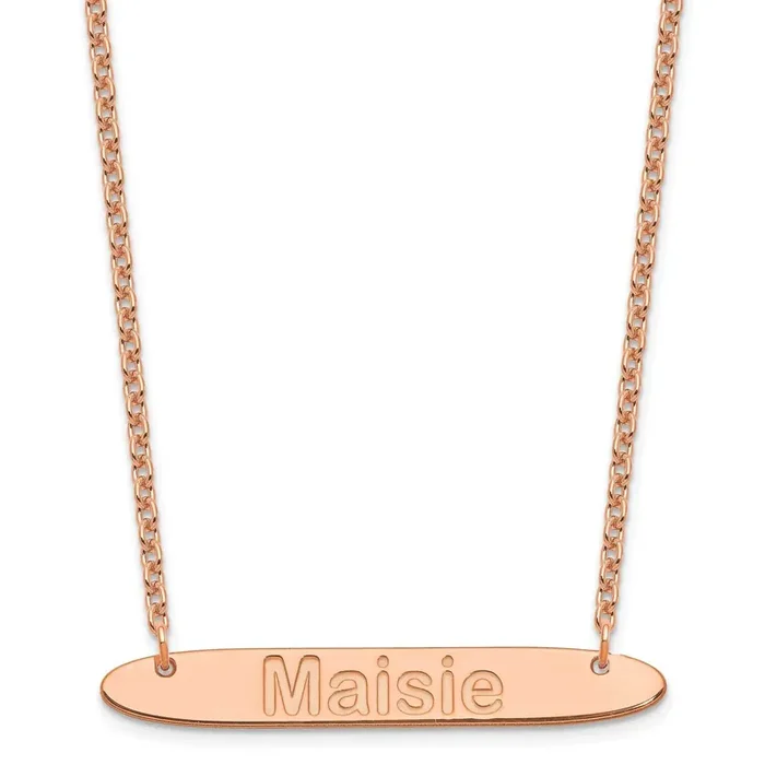 Rose-Plated Medium Polished Oblong Arial Rounded Bar Necklace Sterling Silver XNA1238RP