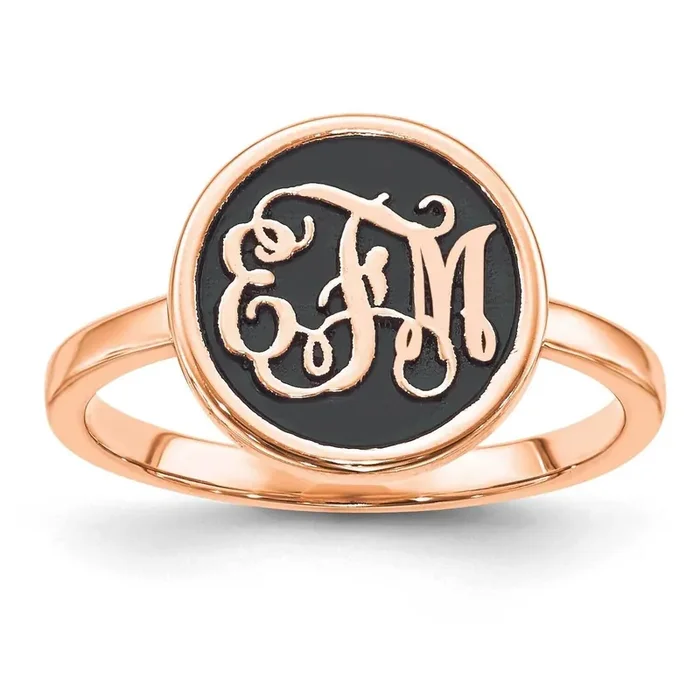 Rose-Plated Polished Enameled Background Monogram Ring Sterling Silver XNR62RP