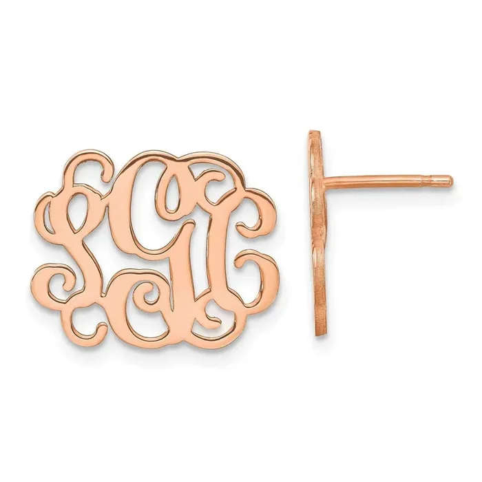 Rose-Plated Polished Monogram Post Earrings Sterling Silver XNE25RP