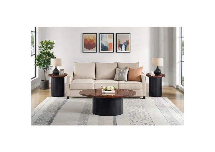 Rosemond 3 Piece Occasional Table Set In Cherry And Black – Coffee Table Two End Table