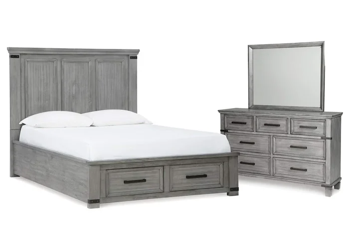 Russelyn Queen Storage Bed with Mirrored Dresser