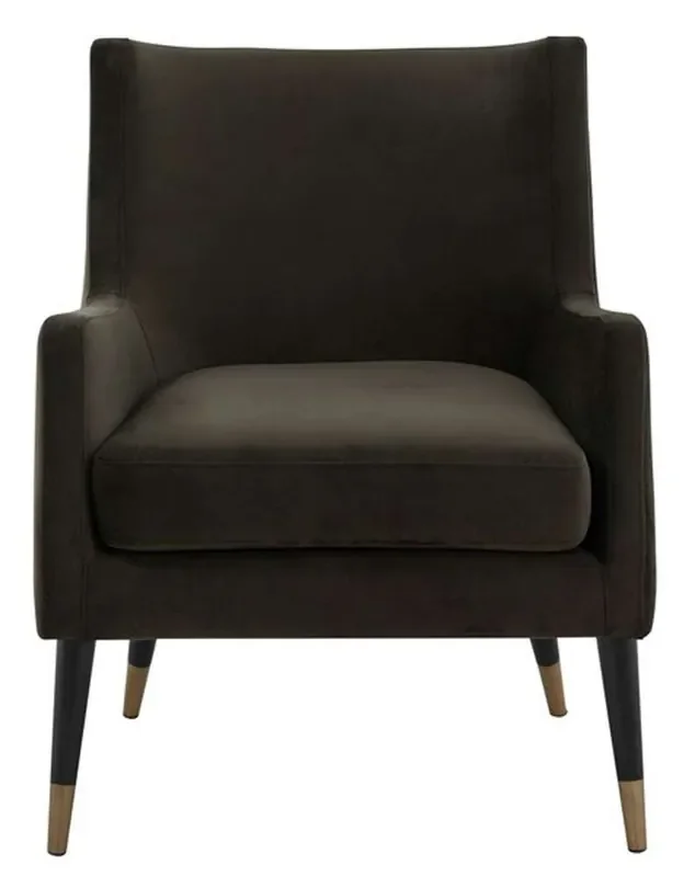 Safavieh – Couture – Sicily Velvet Arm Chair – Shale – Antique Brass – KNT7060A