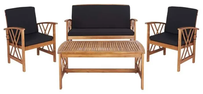 Safavieh – Fontana 4 Pc Outdoor Set – Natural – Black – PAT7008X