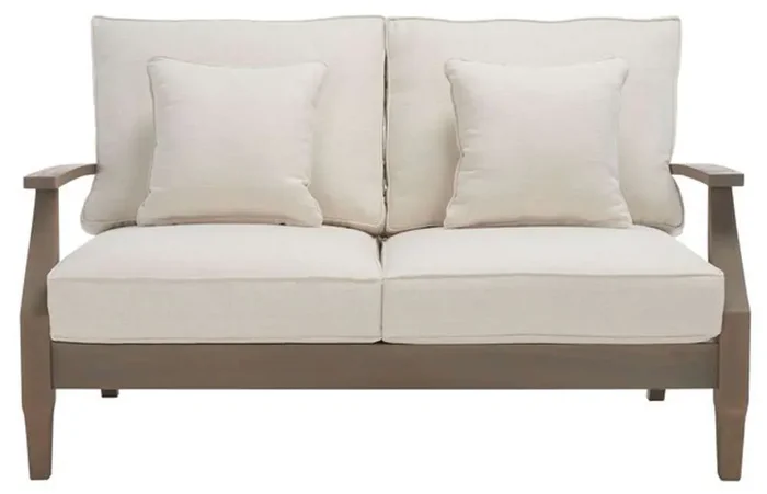 Safavieh – Martinique Wood Patio Loveseat – Light Grey – Beige – CPT1012C