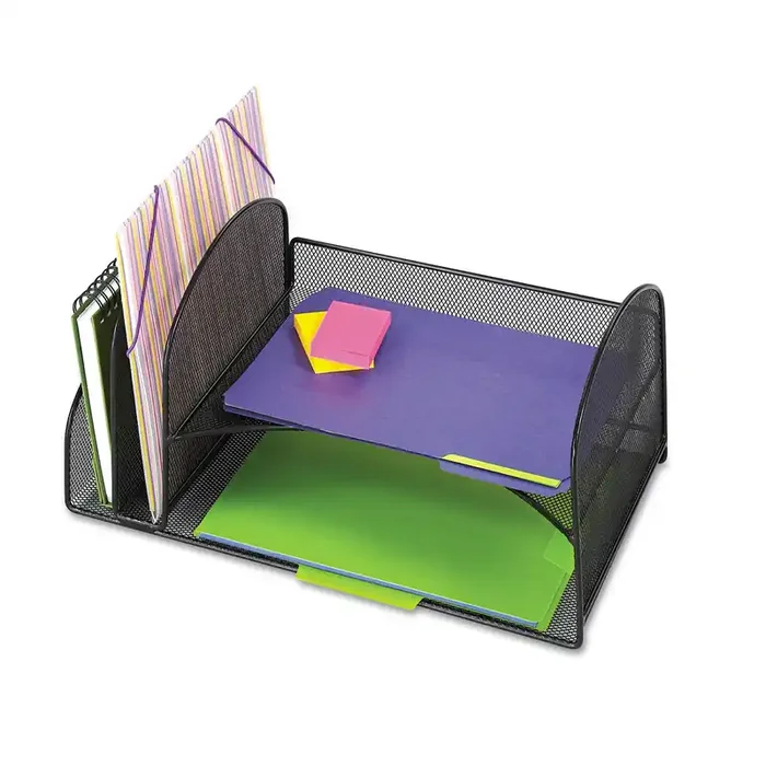 Safco® Onyx Mesh Desk Organizer, Two Vertical/Two Horizontal Sections, Steel Mesh, 17 x 10.75 x 7.75, Black