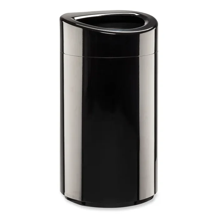 Safco® Open Top Oval Waste Receptacle, 14 gal, Steel, Black