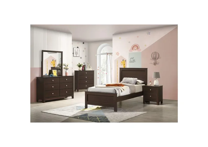 Sami Youth Twin Panel 5 Piece Bedroom Set In Espresso