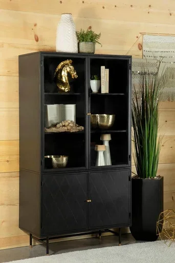 Santiago 4-door Metal Tall Storage Cabinet Matte Black / CS-951134