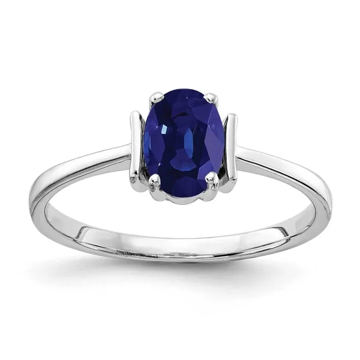 Sapphire Ring 14k white Gold 7x5mm Oval Y2220S