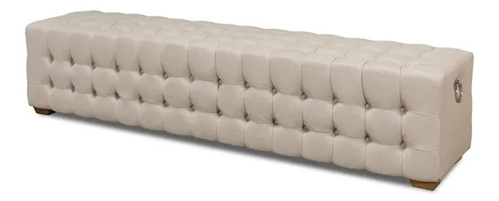 Sarreid Ltd – Beam Bench, Tufted Beige Linen – 28683