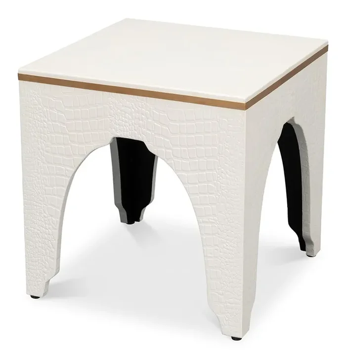 Sarreid Ltd – Croco Embossed Leather Stool, Pearl – 54011-2