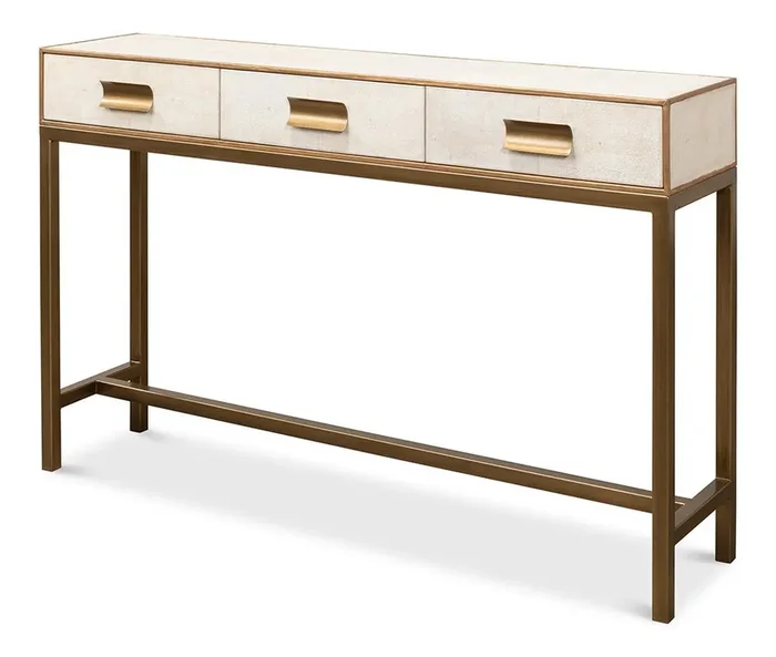 Sarreid Ltd – Gideon Shagreen Console, Osprey White – 53553-4
